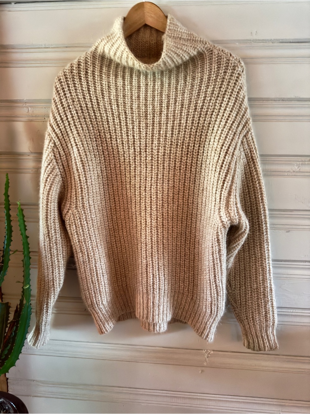 Wilfred Cream Ribbed Funnel Neck Sweater